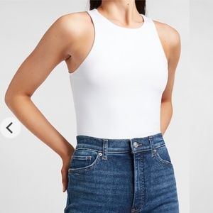 Express High Neck Tank Body Contour Thong Bodysuit in White